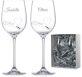 Dekorant Svadobné poháre na biele víno Romance s kamienkami Swarovski v prémiovom saténovom balení 330 ml 2KS