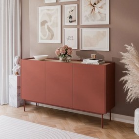KOMODA LUCCA TROJDVEROVÁ CERAMIC RED / DUB LINEA 144 cm
