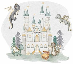 Gario Detská nálepka na stenu The world of dragons - draci, zámok a poklad Rozmery: 70 x 61 cm