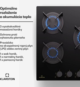Klarstein Goldflame Domino, plynová varná doska, 3 mosadzné horáky, nehrdzavejúca oceľ