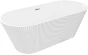 Mexen Yara, voľne stojaca ryhovaná vaňa 170 x 75 cm, biela lesklá, oceľový prepad, 52861707500-97