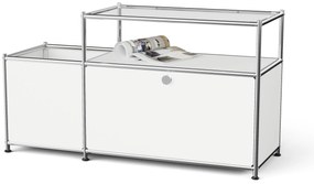 Kovová nízka skrinka »CN3« s výklopným priečinkom a sklenenou doskou, biela