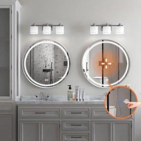 Rea Zrkadlo ⌀80 cm s vyhrievaním a regulovateľným LED osvetlením HOM-06507, brúsená oceľ