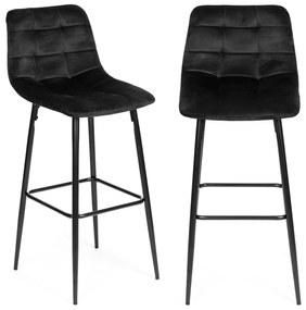 ModernHome Barová stolička, vysoká stolička, podnožka, čierny zamat
