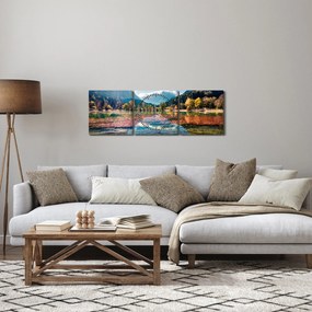 Obraz - Jazero Jasna, Gozd Martuljek, Julské Alpy, Slovinsko (s hodinami) (90x30 cm)