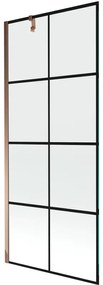 Mexen Next, vaňová zástena 1-krídlová 80 x 150 cm, fixné krídlo, 6 mm číre sklo s čiernym vzorom, ružové zlato profil, 895-080-000-00-77-60