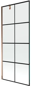 Mexen Next, vaňová zástena 1-krídlová 80 x 150 cm, fixné krídlo, 6 mm číre sklo s čiernym vzorom, ružové zlato profil, 895-080-000-00-77-60
