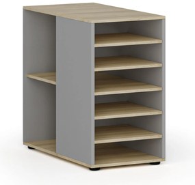 Prístavná policová skrinka k pracovnému stolu PRIMO GRAY, ľavá, sivá/dub prírodný