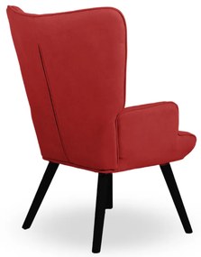 Kreslo ušiak CORDU + taburet — masív, látka, čierna / červená