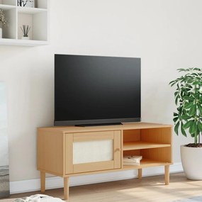TV skrinka SENJA ratanový vzhľad hnedá 106x40x49 cm borovica 358040