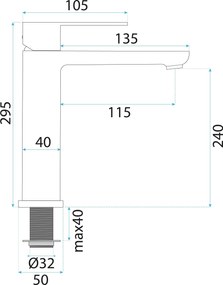 Rea Logan, vysoká umývadlová batéria h-295 mm, brúsená oceľ, REA-B6684