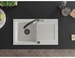 Mexen Pablo, granitový drez 752x436x161 mm, 1-komorový a drezová batéria Duo, biela, 6510-20-671701-07-B