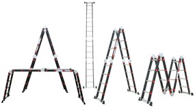 Noela Multifunkčný hliníkový rebrík 4x4 473 cm NVLG-44 BLACK PREMIUM + kolieska, podlážka a polica