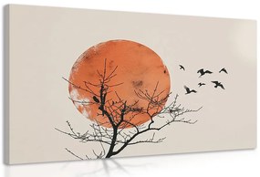 Obraz japandi mesiac s kŕdľom vtákov