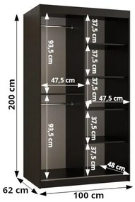 Šatníková skriňa Riven 1 100 (čierna matná + biela matná). Vlastná spoľahlivá doprava až k Vám domov. 1064143