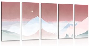5-dielny obraz mesiac nad pastelovými horami - 200x100