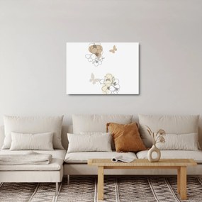 Sklenený obraz - Béžové kvety s motýľom N⁰2 (70x50 cm)