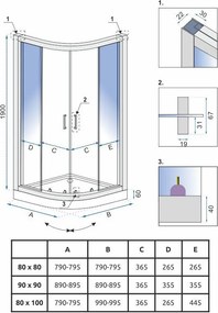 Štvrťkruhový sprchový kút REA LOOK 80x80 cm, chróm/transparent - bez vaničky