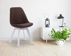 Stolička Borne V2 - látka, drevené nohy biele - Hnedá