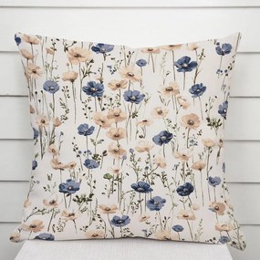 Biante Bavlnená obliečka na vankúš Sandra SA-630 Modro-hnedé vlčie maky na svetlo vanilkovom 70 x 90 cm
