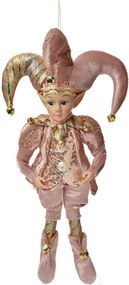 Ružová závesná dekorácia Elf v šaškovskom obleku - 20*8*37 cm