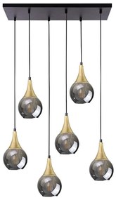 Luster na lanku LACRIMA SMOKY 6xE27/60W/230V čierna/zlatá/dymová čierna