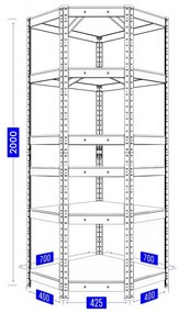 Fistar Rohový regál 2000x700x400x425 mm kovový zinkovaný 5-policový, nosnosť 750 kg