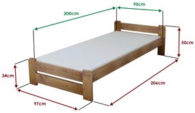 Posteľ Emily 90 x 200 cm, dub Rošt: S latkovým roštom, Matrac: Bez matraca