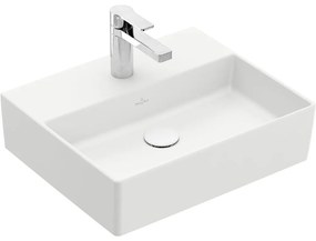 VILLEROY &amp; BOCH Memento 2.0 závesné umývadlo s otvorom, bez prepadu, 500 x 420 mm, Stone White, s povrchom CeramicPlus, 4A2251RW