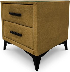 Nočný stolík s 2 zásuvkami Joy, horčicovo žltá látka