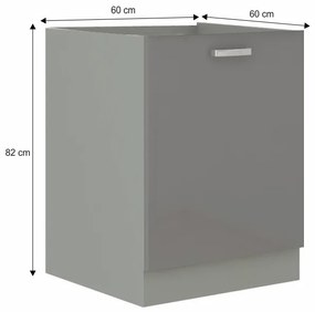 Dolná kuchynská skrinka Prado 60 D 1F BB - sivý vysoký lesk / sivá