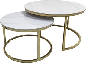 Konferenčné stolíky, set 2 ks, imitácia mramoru/gold chróm-zlatý, DEVNET 3 NEW