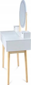 Toaletný stolík GLAM s LED zrkadlom biely / naturálny, sivá taburetka