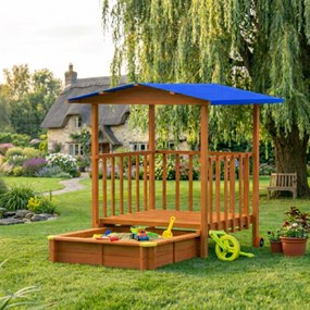 Pieskovisko s verandou SUNNY, 130x130x143cm, hnedá/modrá Jurhan