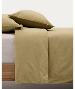 Žlté/zelené obliečky na dvojlôžko/predĺžené z bavlneného perkálu 260x240 cm Sifinia – Kave Home