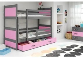 Detská poschodová posteľ s výsuvnou posteľou RICO 190x80 cm Ružová Sivá