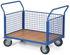 Plošinový vozík - 3 drôtené výplne, 1000x700 mm, nosnosť 200 kg, kolesá 125 mm s čiernou gumou
