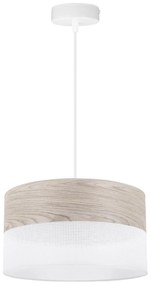 Závesné svietidlo Wood, 1x svetlobéžová dubová dýha/biele PVC tienidlo, (fi 30cm)
