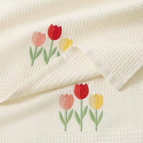 Goldea kuchynská vaflová utierka s výšivkou - tulipány na krémovom 50 x 70 cm