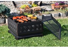 Prenosné ohnisko na drevo s roštom čierna/patina