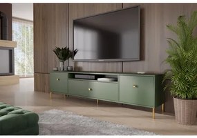 Televízny stolík RTV Mell 180 cm - zlaté nohy zelená