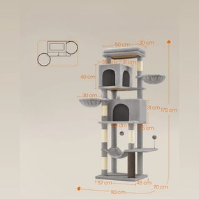 Feandrea Mačací strom TRISTAN, 57x45x175cm, šedá