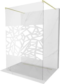 Mexen Kioto, sprchová zástena Walk-In 110 x 200 cm, 8mm číre sklo biely vzor, zlatý matný profil, 800-110-002-55-85