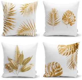 Súprava 4 obliečok na vankúše Minimalist Cushion Covers Gold Leaves Modern, 45 x 45 cm