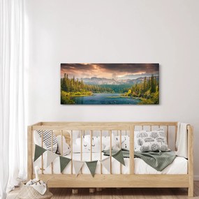 Obraz horskej rieky a hôr (120x50 cm)