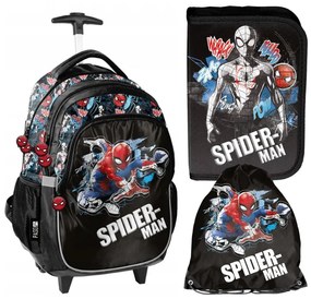 3-dielny školský set Spider-Man - batoh na kolieskach + peračník + taška na prezúvky