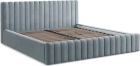 Svetlomodrá čalúnená dvojlôžková posteľ s úložným priestorom s roštom 140x200 cm Lemi – Makamii