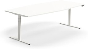 Výškovo nastaviteľný rokovací stôl QBUS, ovál, 2400x1200 mm, biely rám, biela