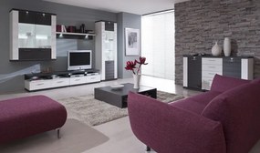 Vysoká vitrína Caracas typ 02, grafit / biely lesk, s osvetlením