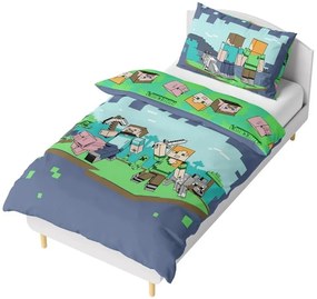 Obojstranné bavlnené posteľné obliečky Minecraft - motív Alex a Steve - 100% bavlna - 70 x 90 cm + 140 x 200 cm